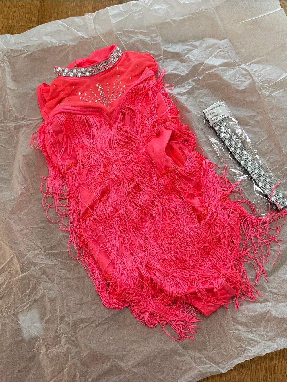 Weissman MEDIUM CHILD Call Me Fringed Dance Costume in Neon Tangerine 16736 NEW